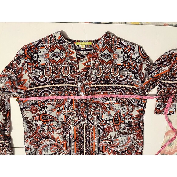 Gianni Bini Women’s Tunic Top Blouse Paisley Size M Long Sleeve V Neck - Picture 4 of 15